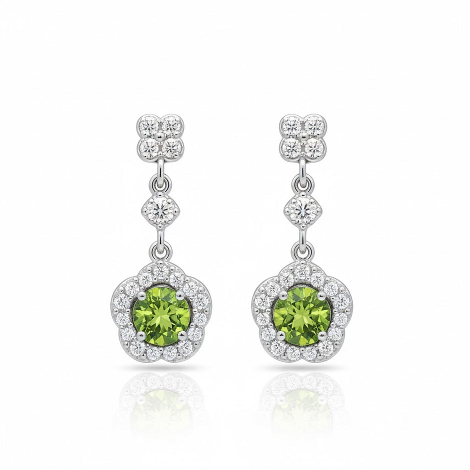 FLEURIDO Boucle d'oreille fleur peridot argent