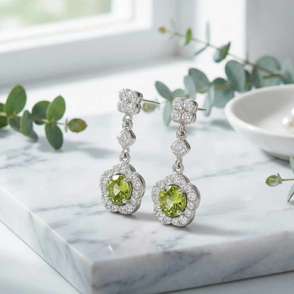 FLEURIDO Boucle d'oreille fleur peridot argent