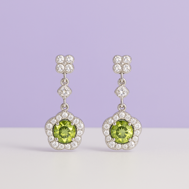FLEURIDO Boucle d'oreille fleur peridot argent