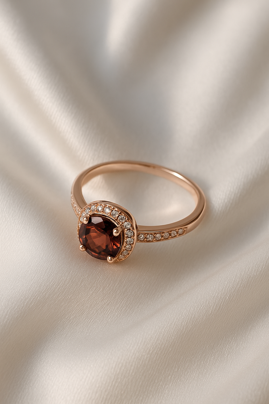 "GRENARA" Bague grenat orange foncé sertie de pierre zircon en vermeil