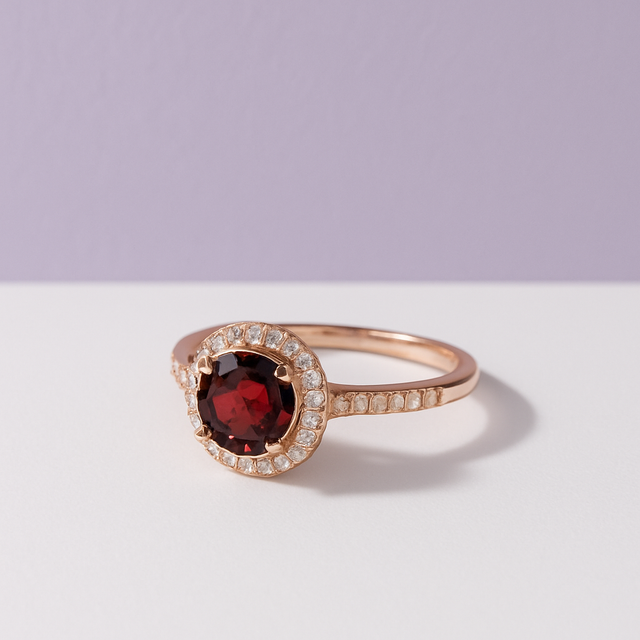 "GRENARA" Bague grenat orange foncé sertie de pierre zircon en vermeil