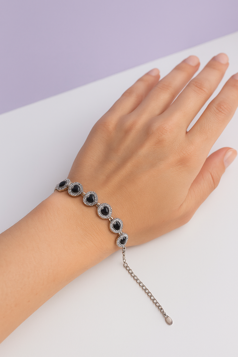 "GRENATA" Bracelet coeur pierre naturelle en acier inoxydable argent