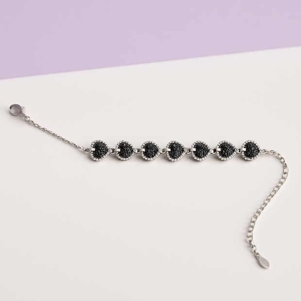 "GRENATA" Bracelet coeur pierre naturelle en acier inoxydable argent