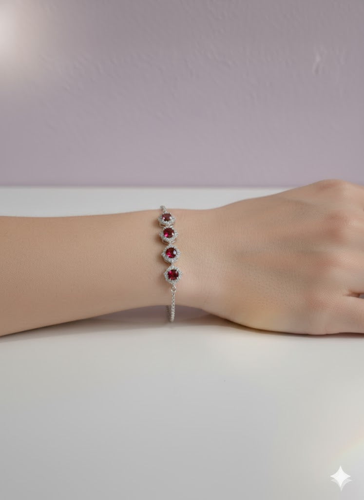 "GRENATA" Bracelet coeur pierre naturelle en acier inoxydable argent