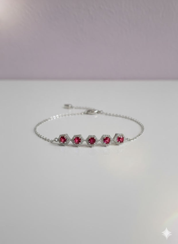 "GRENATA" Bracelet coeur pierre naturelle en acier inoxydable argent