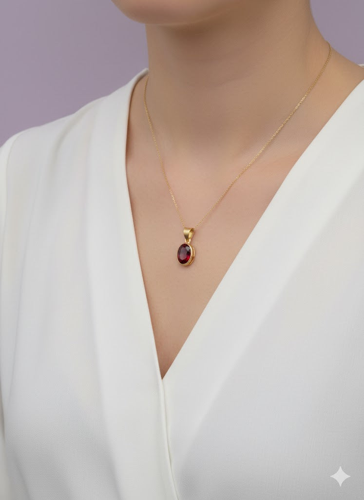 "GRENI" Pendentif grenat ovale en vermeil