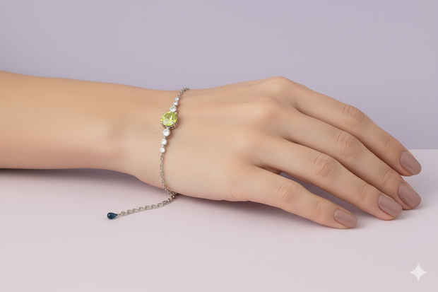 PERIRO Bracelet  peridot rond argent