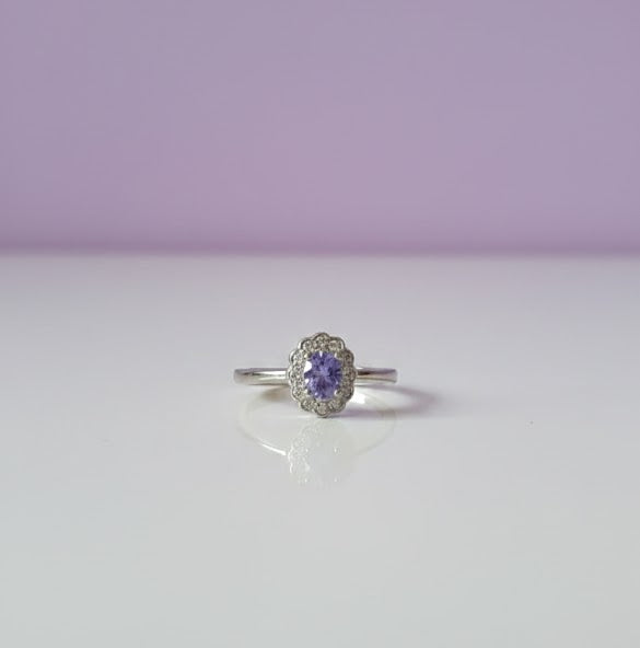 JABATA Bague fleur tanzanite sertie de zircon argent 925