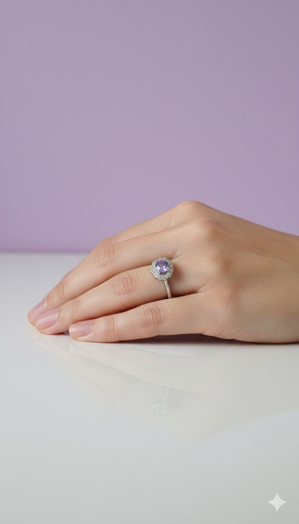JABATA Bague fleur tanzanite sertie de zircon argent 925