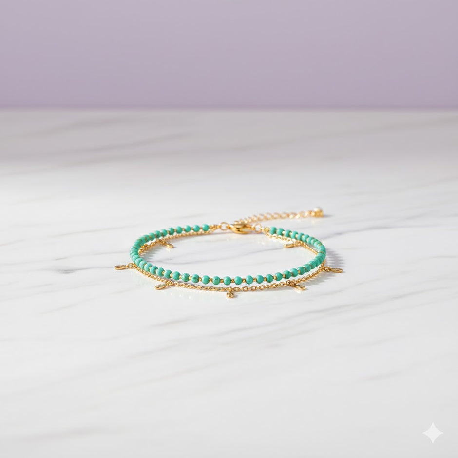 Chevillière en perle en acier inoxydable doré