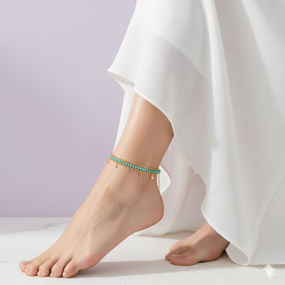 Chevillière en perle en acier inoxydable doré