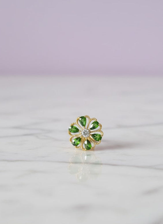 JAPENDIOP Pendentif forme fleur diopside sertie de zircon vermeil or 18k