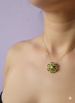 JAPENDIOP Pendentif forme fleur diopside sertie de zircon vermeil or 18k