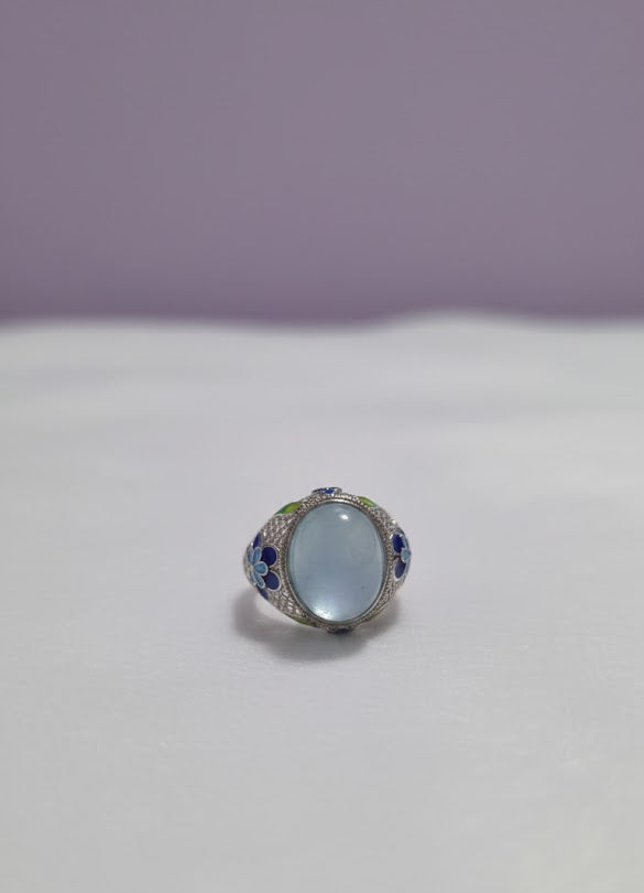 JARAMARINE Bague aigue marine  fleurie bleu argent 925 ajustable