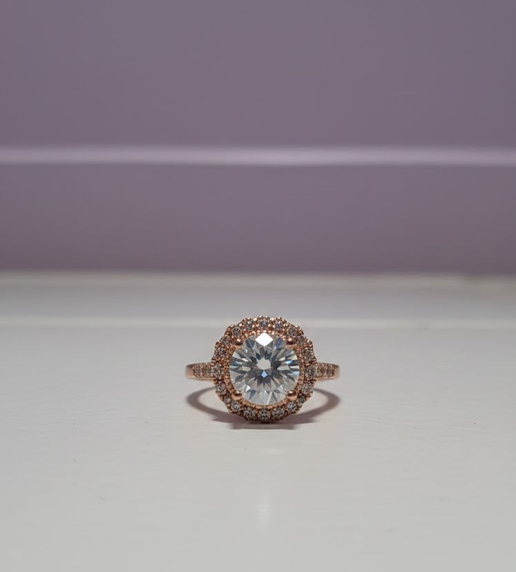 JARANITE Bague en forme de rose de moissanite 5CT sertie de zircon vermeil or rose ajustable