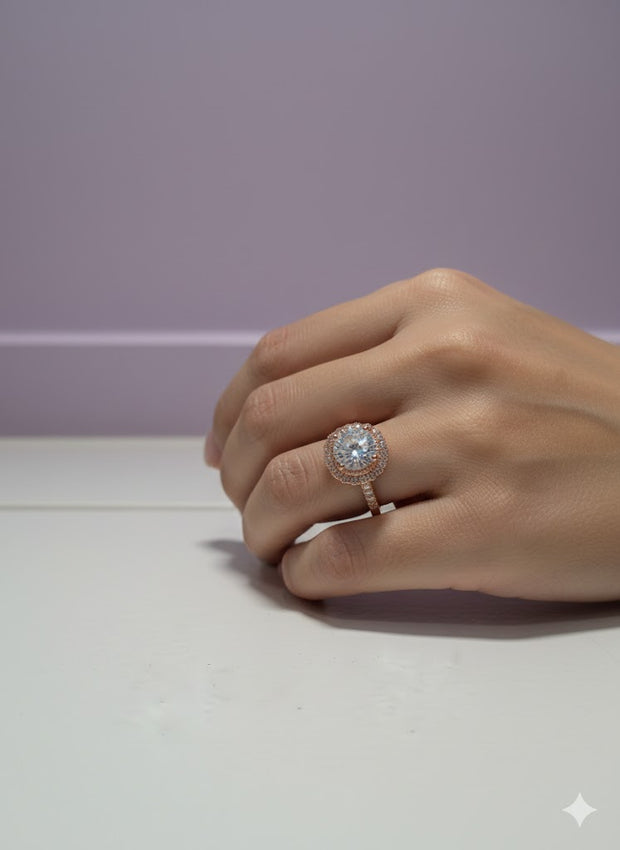 JARANITE Bague en forme de rose de moissanite 5CT sertie de zircon vermeil or rose ajustable