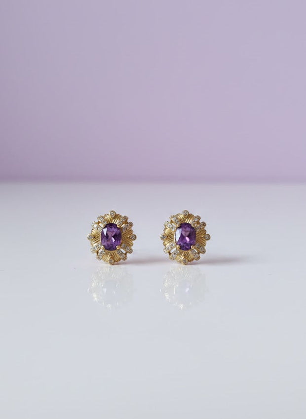 JARBODRITE Boucle d'oreille fleur alexandrite en vermeil or 18k
