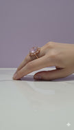 JARDIFLURO Bague fleur fluorite rose sertie de zircon vermeil or rose