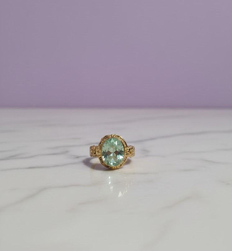 JARDIVERT Bague quartz vert vermeil or 18k