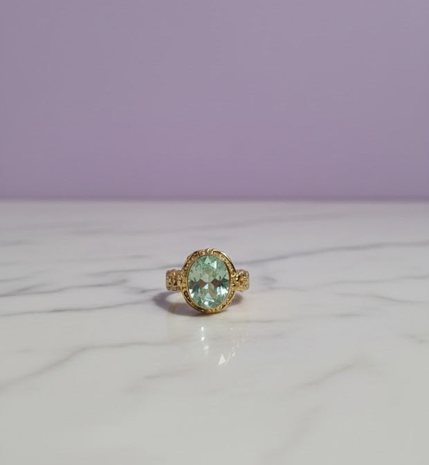 JARDIVERT Bague quartz vert vermeil or 18k