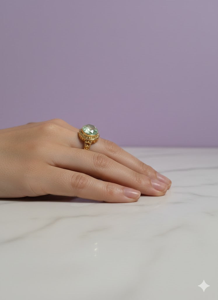 JARDIVERT Bague quartz vert vermeil or 18k