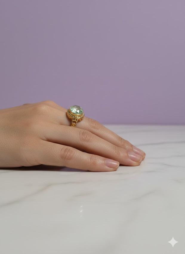 JARDIVERT Bague quartz vert vermeil or 18k