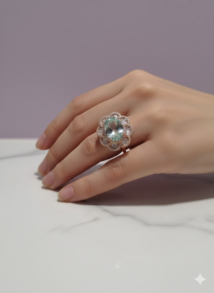 JARDMISTICO Bague quartz mystique en forme de fleur vermeil or rose