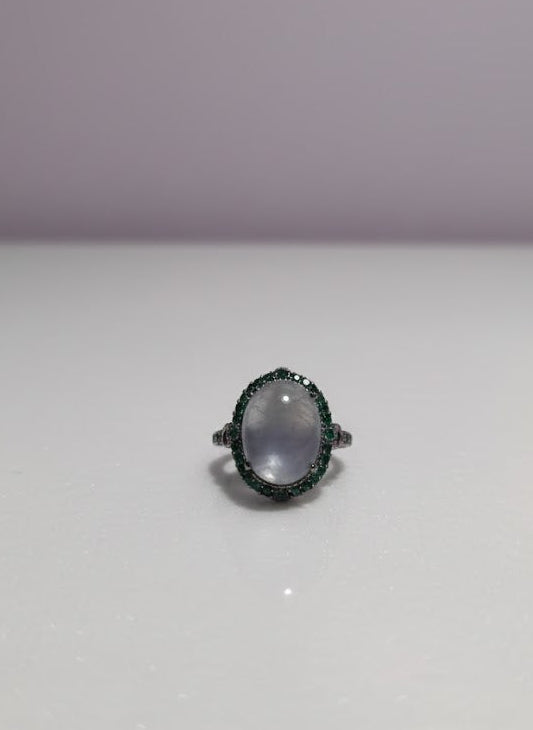 JARMOGA Bague morganite sertie de zircon verte argent 925