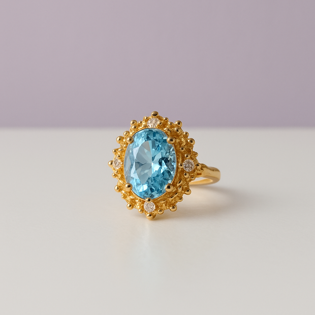 JAROPAZE Bague tapis fleur topaze sertie zircon vermeil or 18k