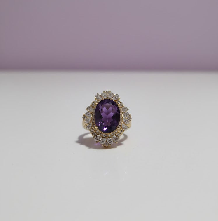 JARTYSTE Bague en améthyste sertie de zircon vermeil or 18k