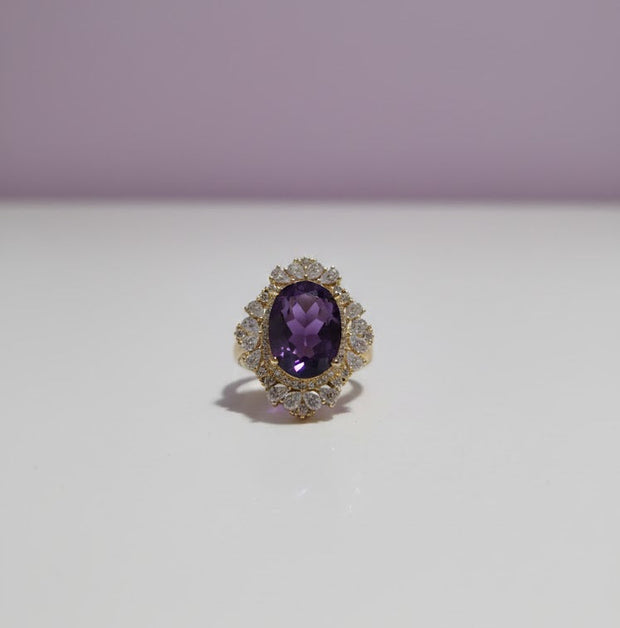 JARTYSTE Bague en améthyste sertie de zircon vermeil or 18k