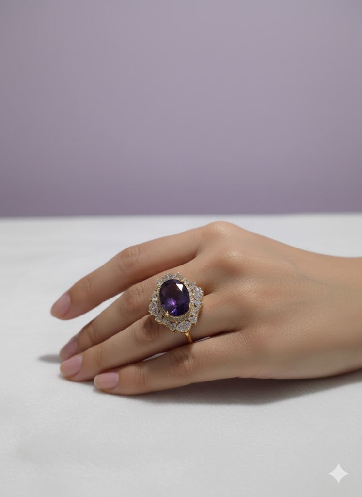 JARTYSTE Bague en améthyste sertie de zircon vermeil or 18k