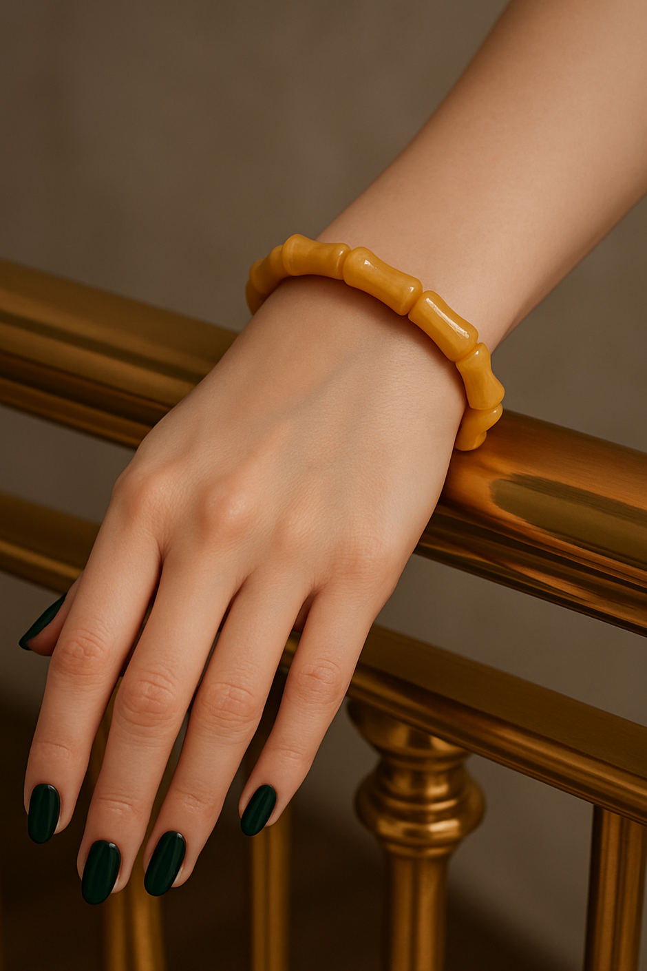 "JAUNA" Bracelet jonc jade jaune bambou