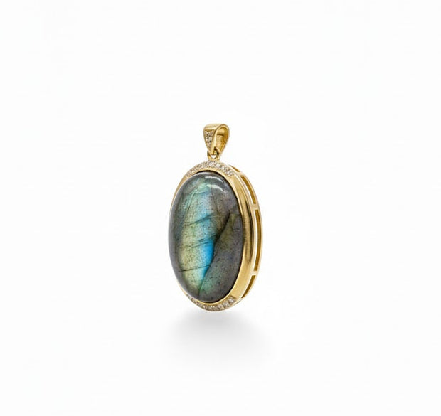 " LABRA" Pendentif labradorite ovale sertie de zircon en vermeil
