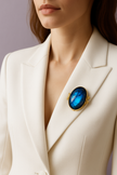 LIBRABRO  Broche labradorite ovale blanche et vermeil or 18k