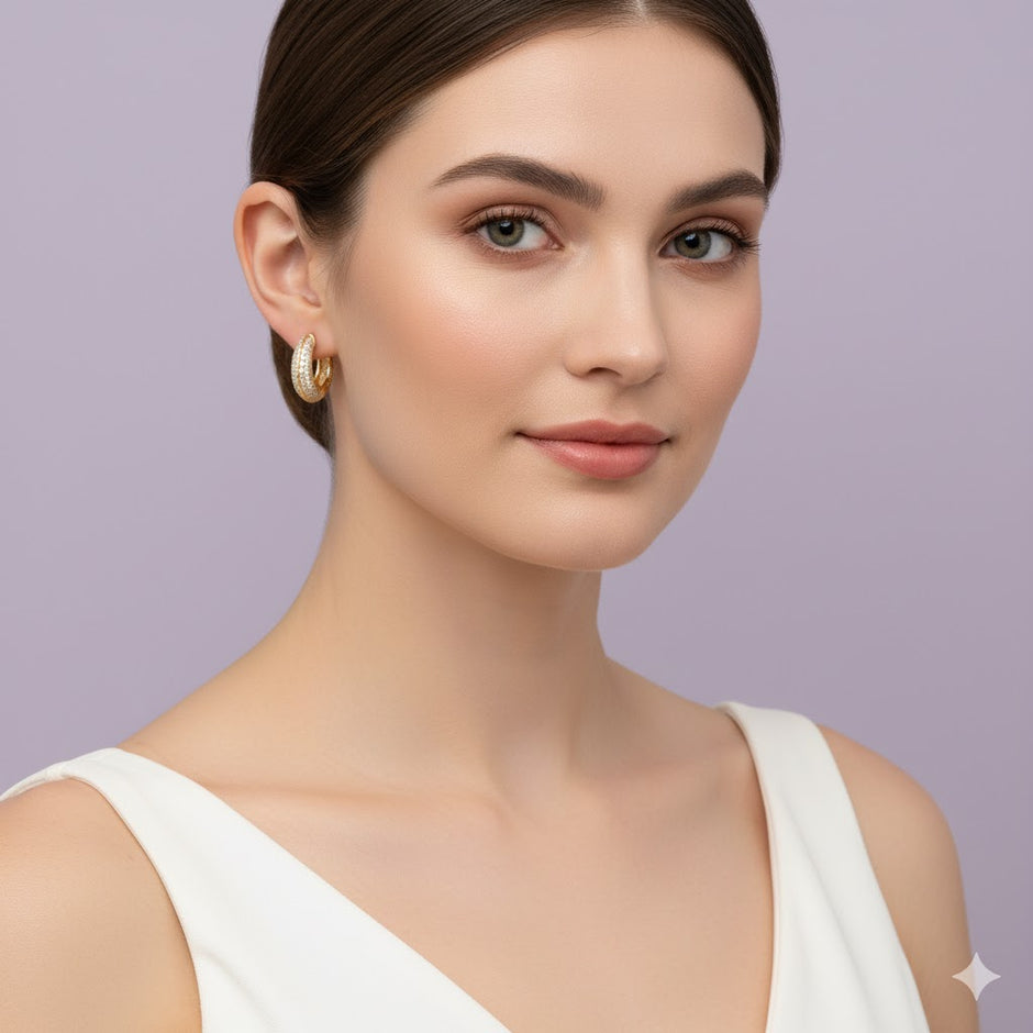 "LUMINEA" Demi créole en strass en acier inoxydable doré
