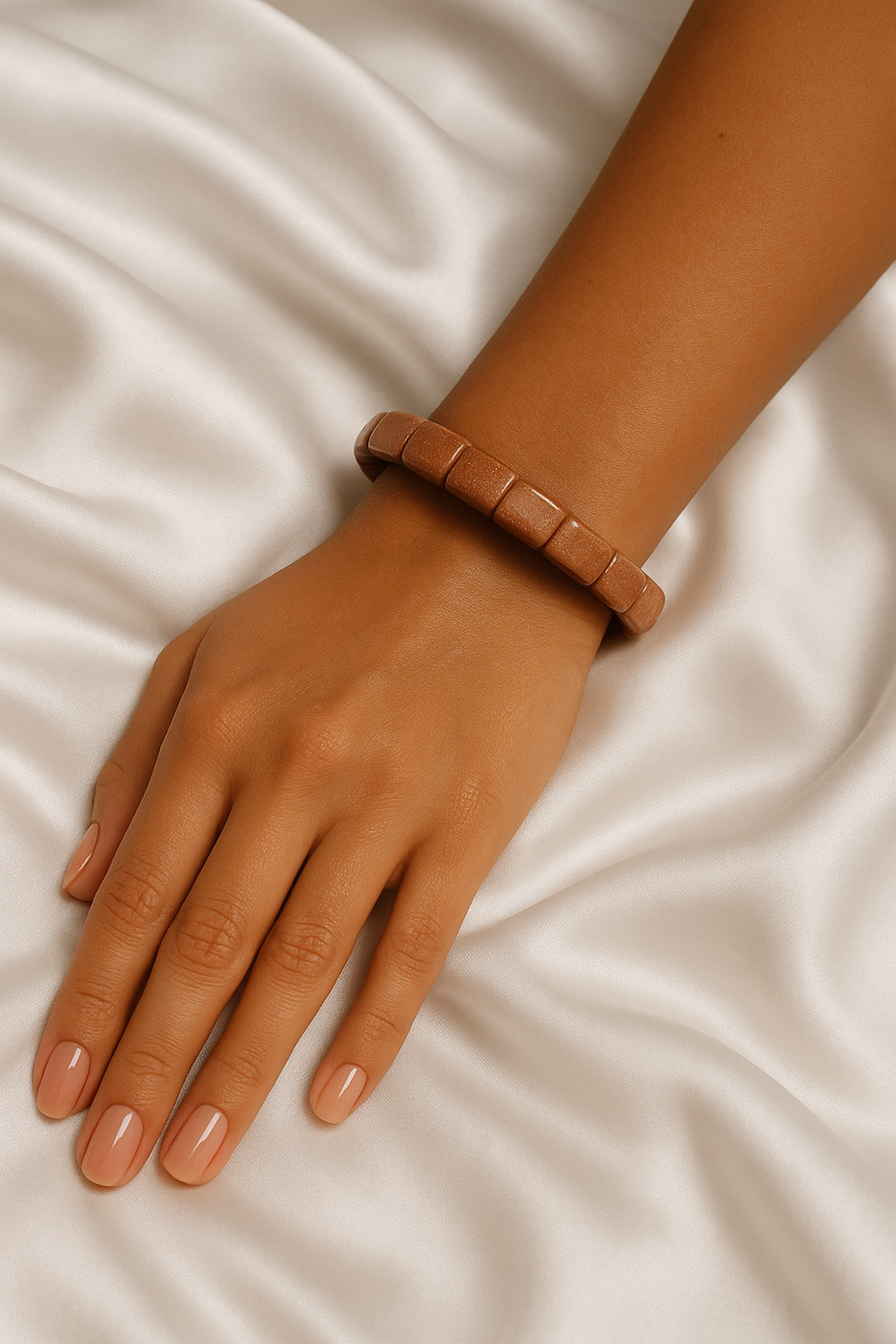 "LUNAPE" Bracelet jonc pierre de lune pêche