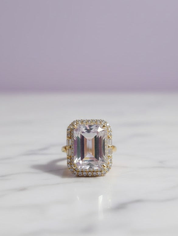 MISTIREC Bague quartz mystique sertie zircon vermeil or 18k