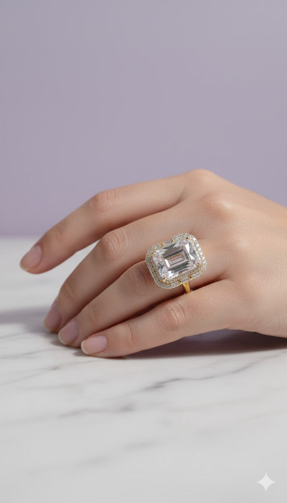 MISTIREC Bague quartz mystique sertie zircon vermeil or 18k
