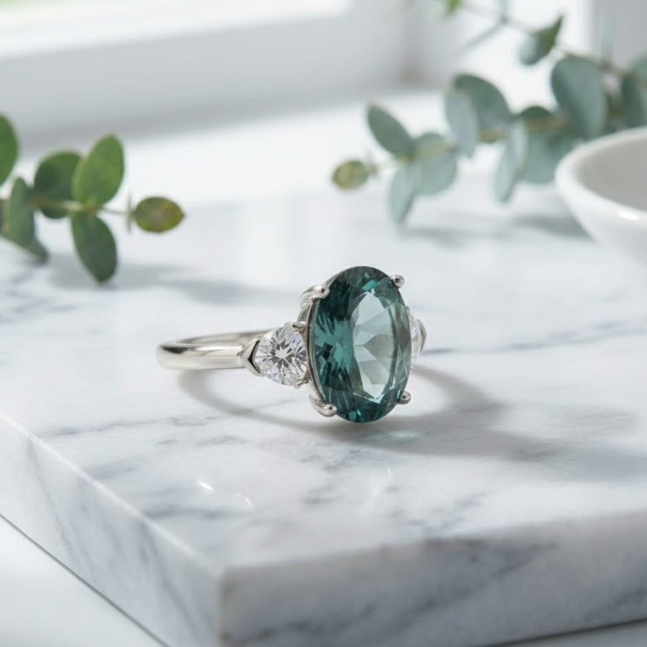 MOUSSA Bague ajustable quartz mousse argent