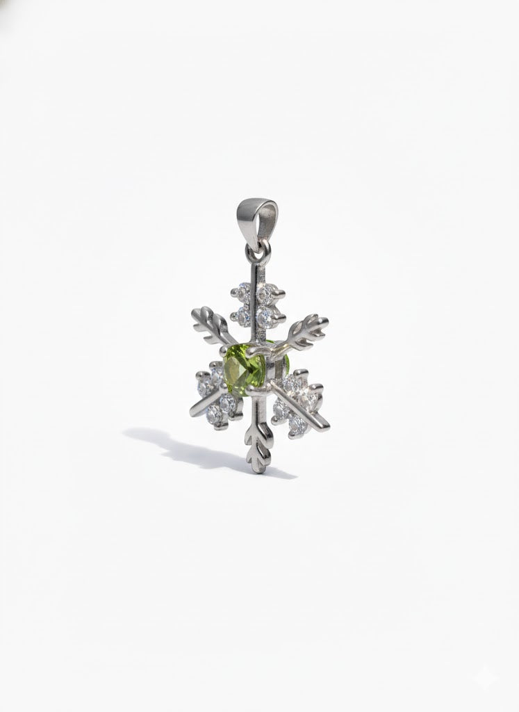 NEIDO Pendentif flocon de neige peridot en argent