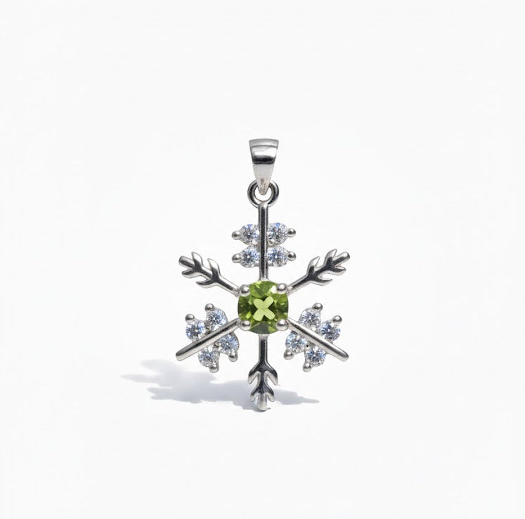 NEIDO Pendentif flocon de neige peridot en argent