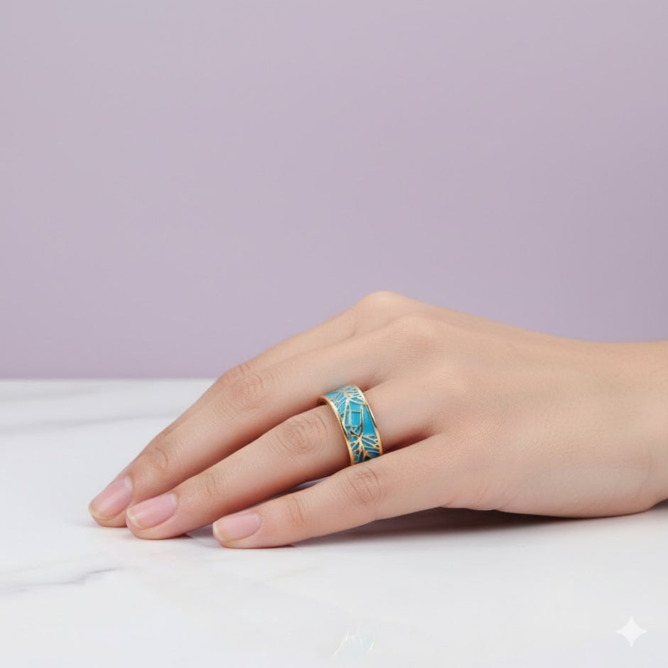"NERINA" Anneau turquoise à motif d'arbre