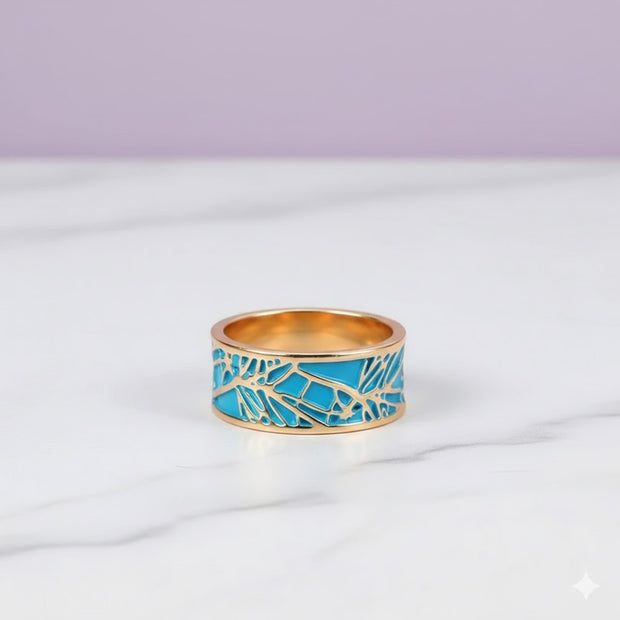 "NERINA" Anneau turquoise à motif d'arbre