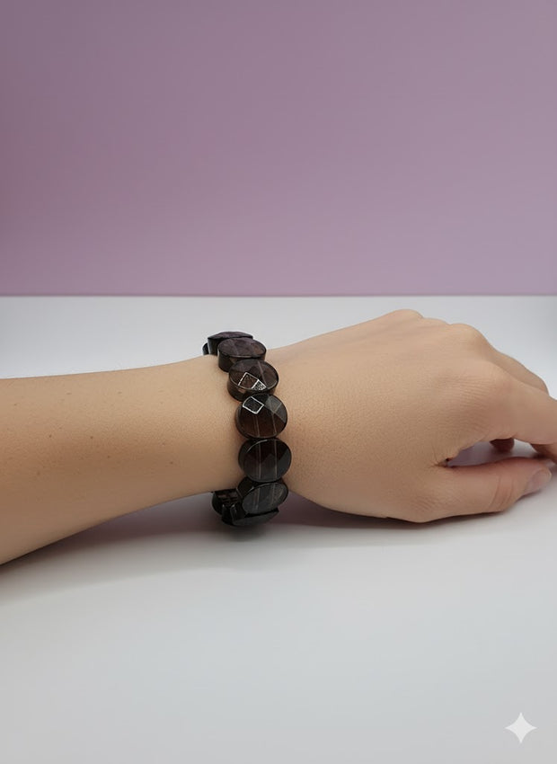"OBSIDIA" Bracelet jonc obsidienne fumé ovale