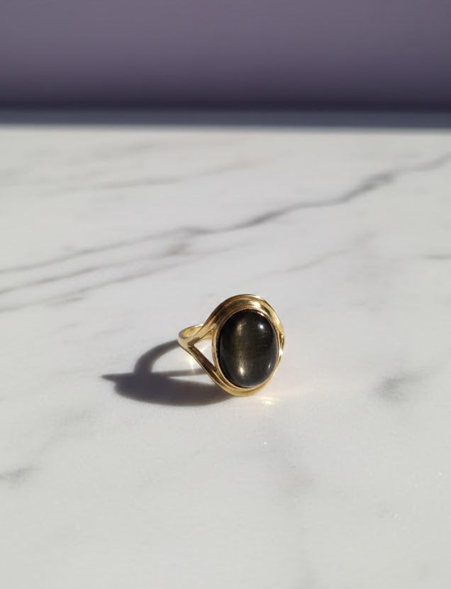 OBSIDO Bague obsidienne doré vermeil or 18k ajustable