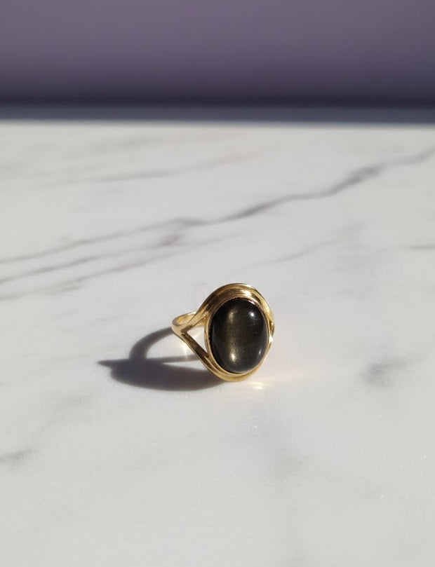 OBSIDO Bague obsidienne doré vermeil or 18k ajustable