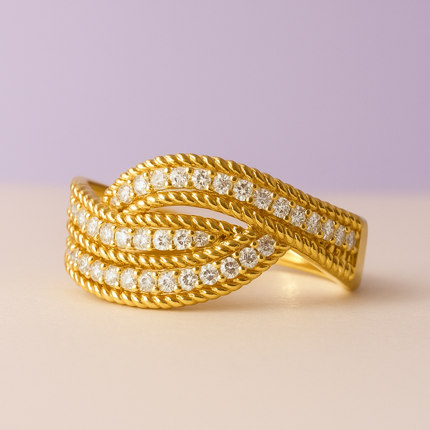 "ONDEA" Anneau forme vague avec strass