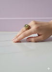 OVAMI Bague ovale mica vert sertie de zircon vermeil or 18k