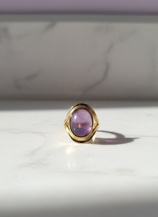 OVAMILET Bague ovale mica violet vermeil or 18k ajustable